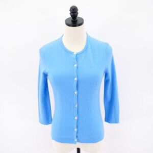 DAMAGED Ann Taylor Small Petite Blue 100% Cashmere Button Front Cardigan Sweater